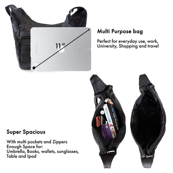 Ladies Genuine Soft Leather Handbag Crossbody Bag in Black - Image 5