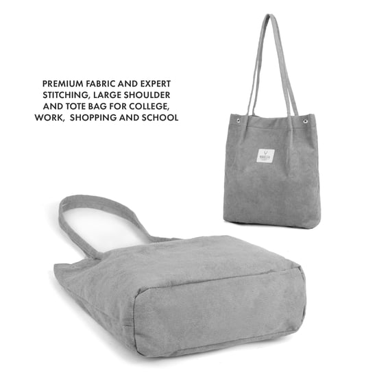 Women’s Corduroy Tote Bag, Water resistant Shoulder Bag in Grey - Image 5