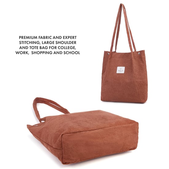 Women’s Corduroy Tote Bag, Water resistant Shoulder Bag in Brown - Image 5