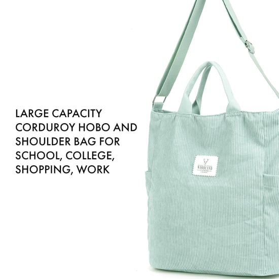 Women’s Corduroy Shoulder Bag, Large Capacity Travel Handbag in Light Green - Image 5