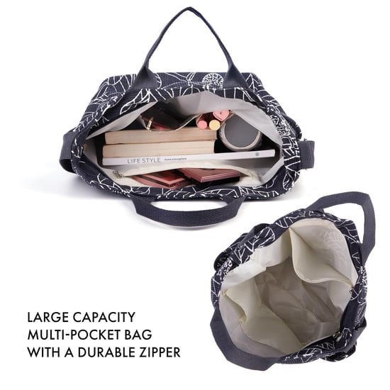 Women’s Corduroy Shoulder Bag, Large Capacity Travel Handbag in Grey Leaf - Image 4