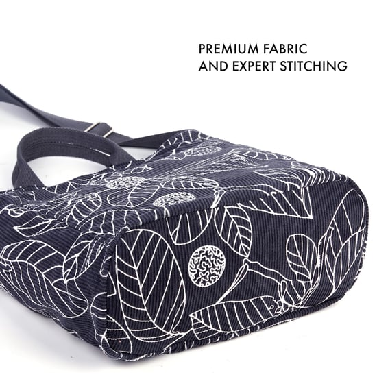 Women’s Corduroy Shoulder Bag, Large Capacity Travel Handbag in Grey Leaf - Image 6