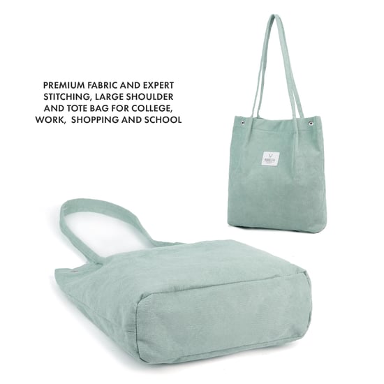 Women’s Corduroy Tote Bag, Water resistant Shoulder Bag in Light Green - Image 5
