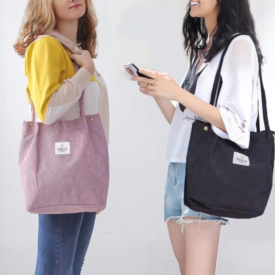 Women’s Corduroy Tote Bag, Water resistant Shoulder Bag in Black - Image 2