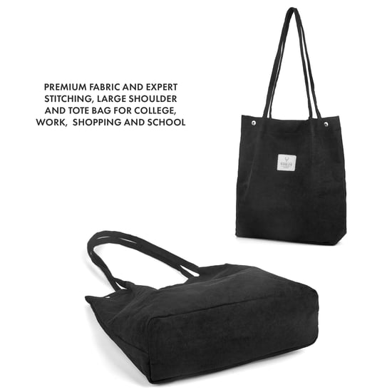 Women’s Corduroy Tote Bag, Water resistant Shoulder Bag in Black - Image 5