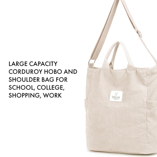 Women’s Corduroy Shoulder Bag, Large Capacity Travel Handbag in Beige - Image 6