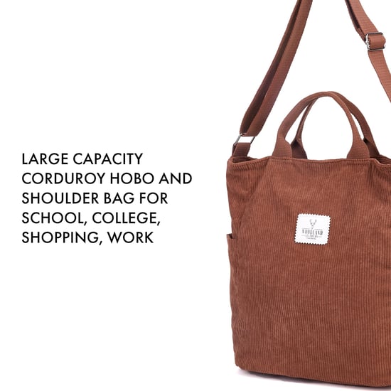 Women’s Corduroy Shoulder Bag, Large Capacity Travel Handbag in Brown - Image 5