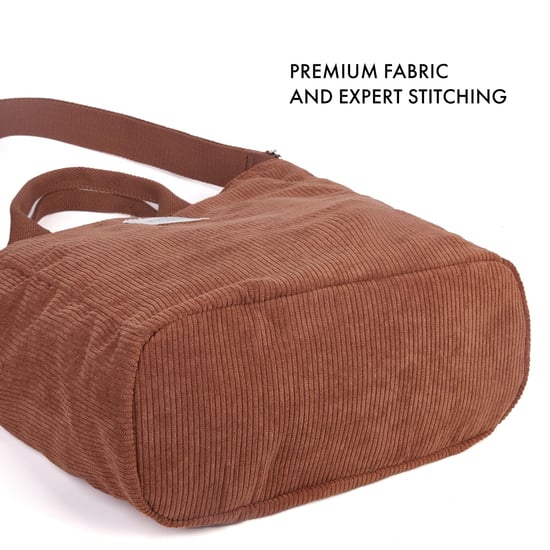 Women’s Corduroy Shoulder Bag, Large Capacity Travel Handbag in Brown - Image 6