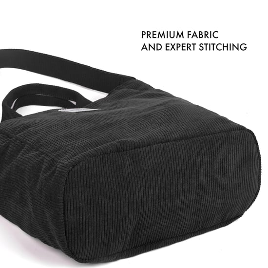 Women’s Corduroy Shoulder Bag, Large Capacity Travel Handbag in Black - Image 6