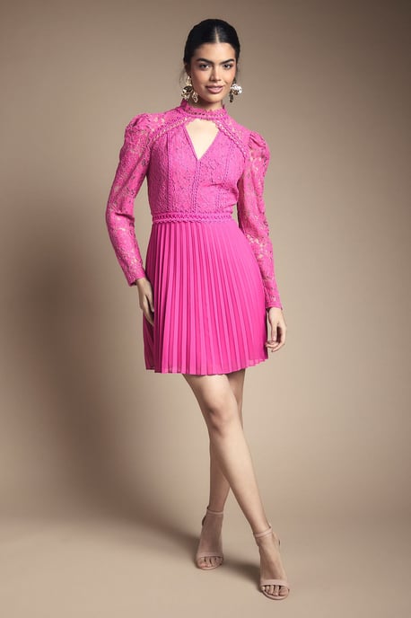 Lace Bodice Pleat Mini Dress - Image 1