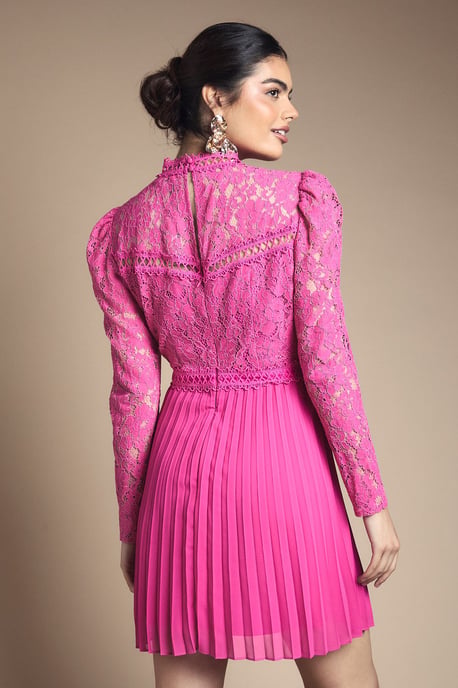 Lace Bodice Pleat Mini Dress - Image 3