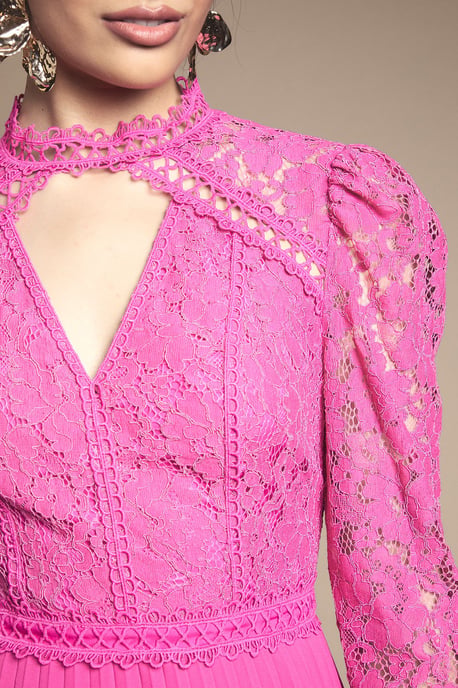 Lace Bodice Pleat Mini Dress - Image 4