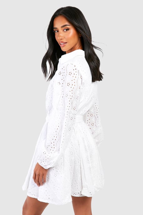 Petite Broderie Belted Skater Shirt Dress - Image 2