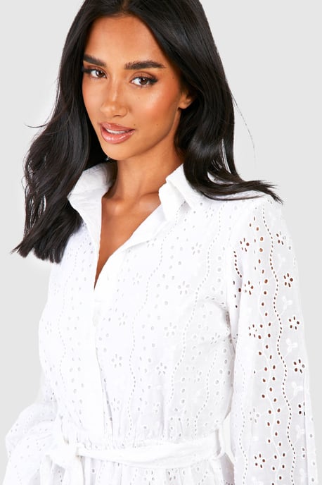 Petite Broderie Belted Skater Shirt Dress - Image 4