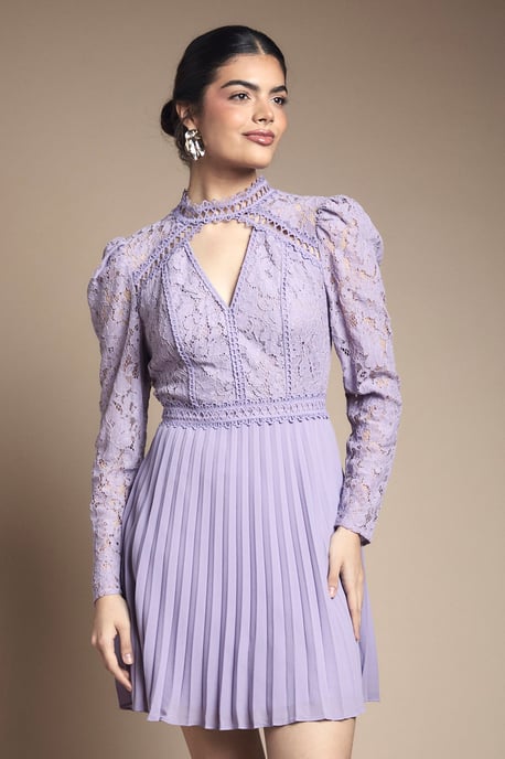 Lace Bodice Pleat Mini Dress - Image 1