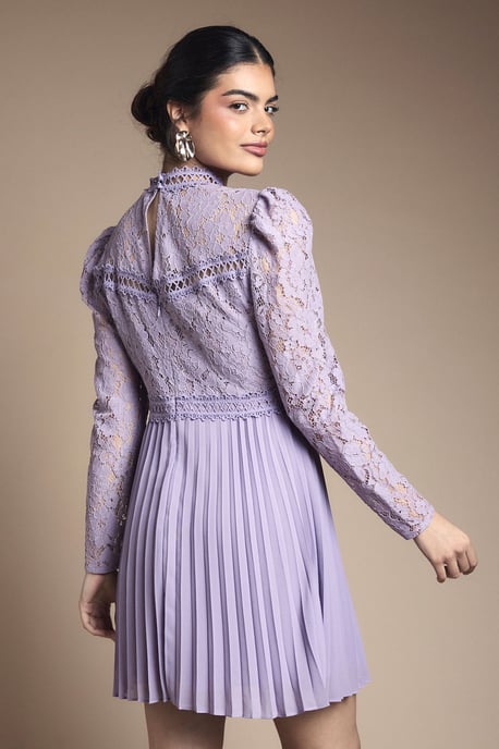 Lace Bodice Pleat Mini Dress - Image 3