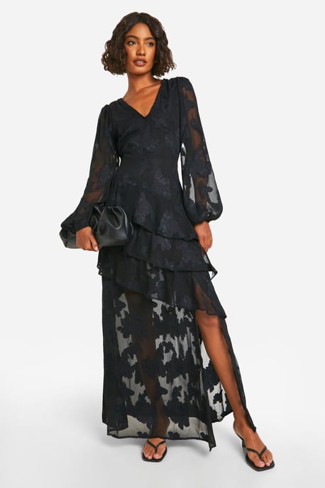 Tall Burnout Floral Frill Detail Maxi Dress - Image 1
