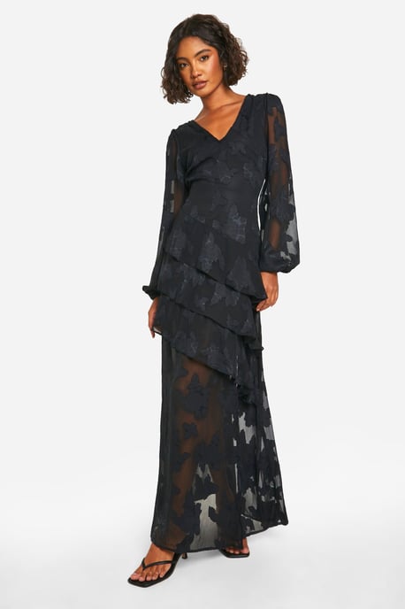 Tall Burnout Floral Frill Detail Maxi Dress - Image 3