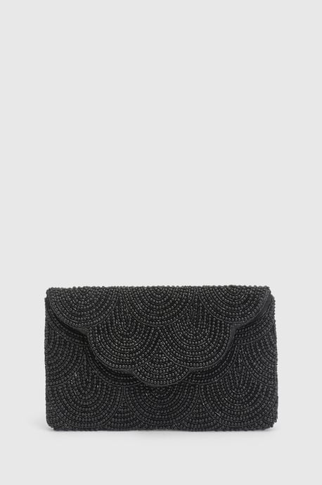 Pearl Beaded Scallop Clutch Bag With Shoulder Strap - Image 1