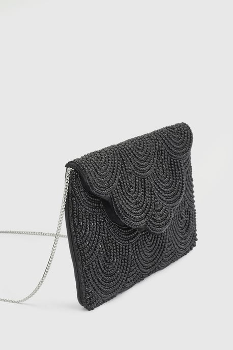 Pearl Beaded Scallop Clutch Bag With Shoulder Strap - Image 2