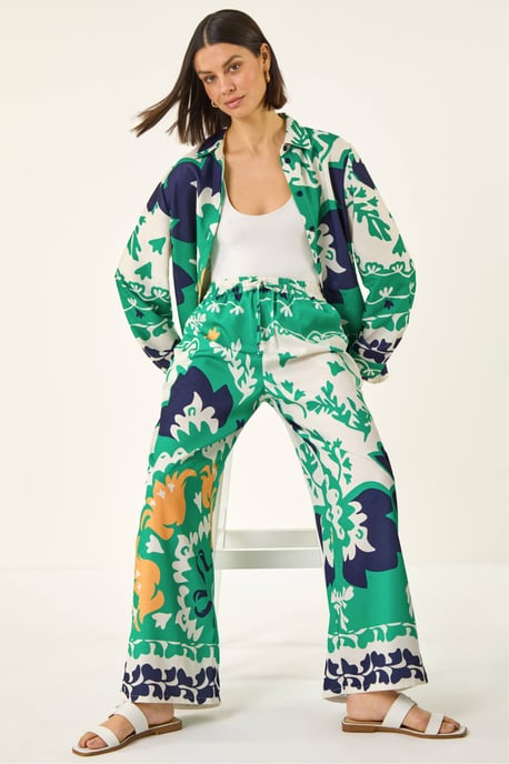 Border Print Cropped Wide Leg Trouser - Image 1