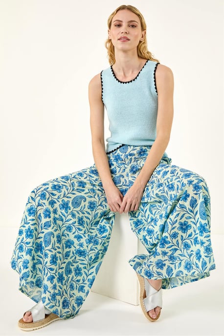 Floral Print Textured Palazzo Trouser - Image 1
