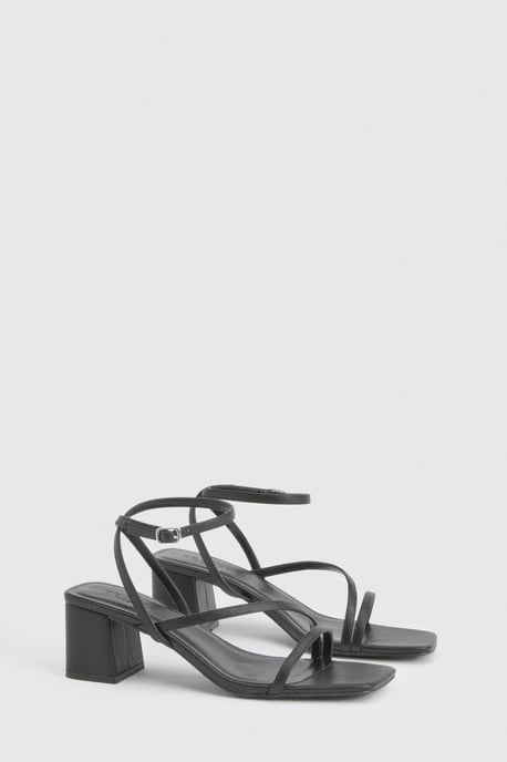 Wide Fit Low Block Asymmetric Strappy Heels - Image 2