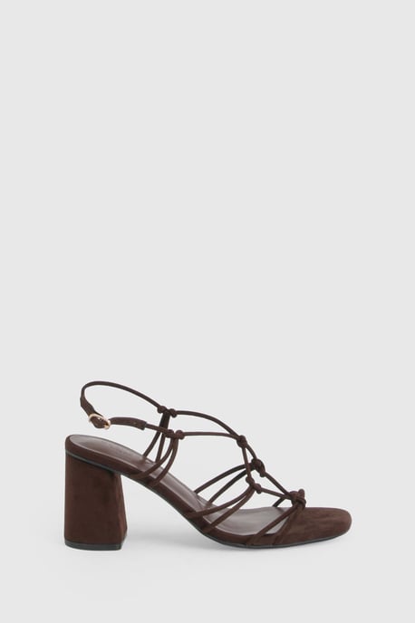 Wide Fit Faux Suede Strappy Knot Detail Block Heels - Image 3
