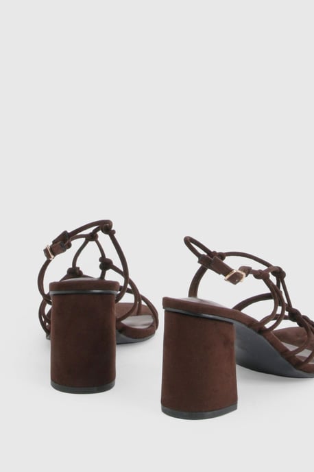 Wide Fit Faux Suede Strappy Knot Detail Block Heels - Image 4