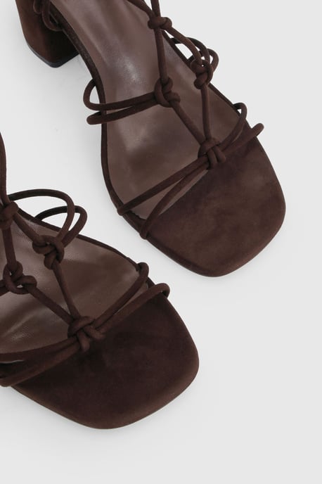 Wide Fit Faux Suede Strappy Knot Detail Block Heels - Image 5