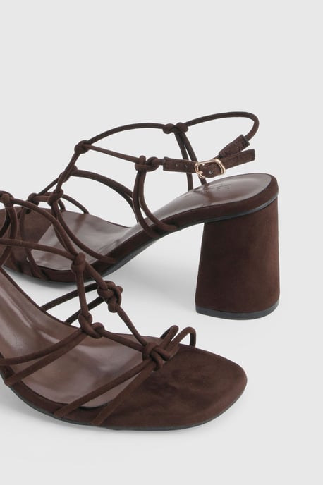Wide Fit Faux Suede Strappy Knot Detail Block Heels - Image 6