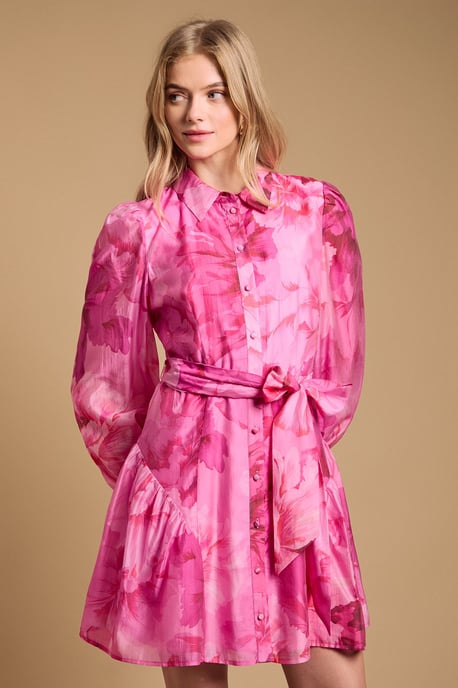 Belt Detail Volume Sleeve Shirt Dress - Image 2