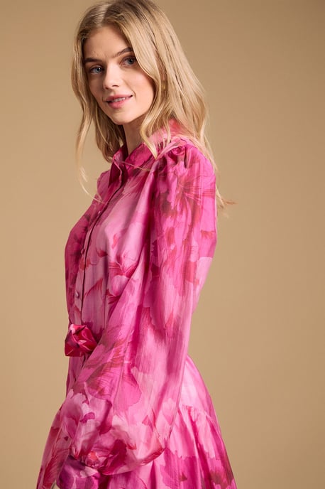 Belt Detail Volume Sleeve Shirt Dress - Image 4