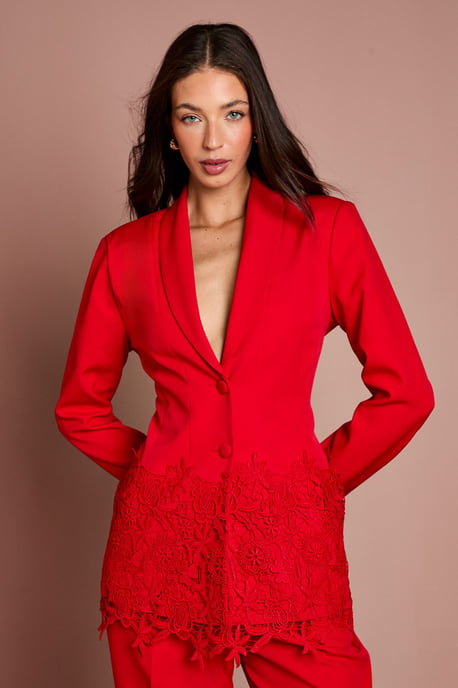 Single Breasted Lace Trim Fitted Blazer - Image 1