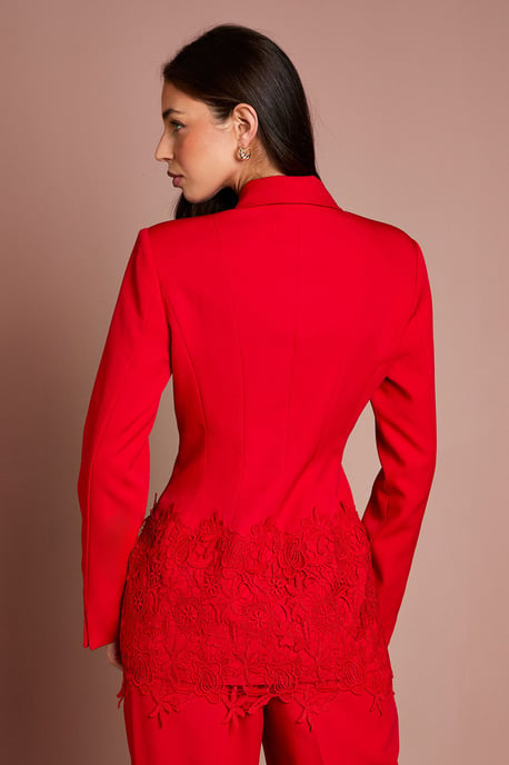 Single Breasted Lace Trim Fitted Blazer - Image 3