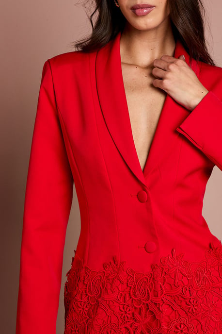 Single Breasted Lace Trim Fitted Blazer - Image 4