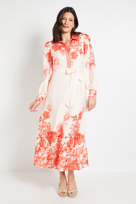 Floral Belted Midi Shirt Dress - Image 1