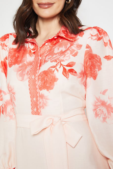 Floral Belted Midi Shirt Dress - Image 5