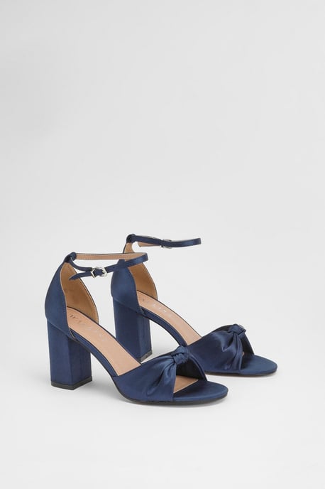 Wide Fit Carmen Satin Knot Front High Block Heel Sandals - Image 1