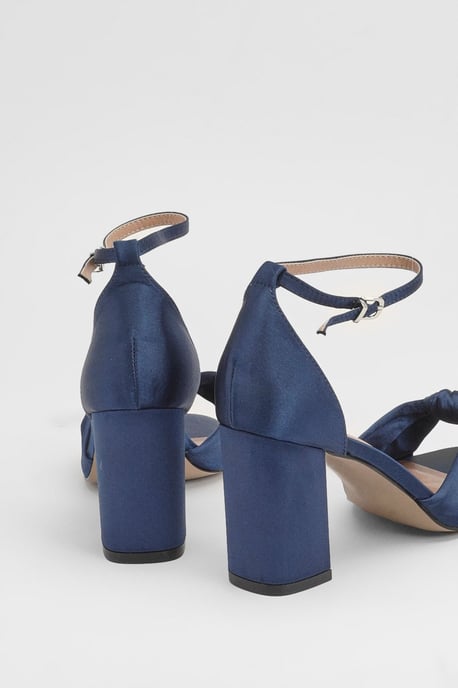 Wide Fit Carmen Satin Knot Front High Block Heel Sandals - Image 2