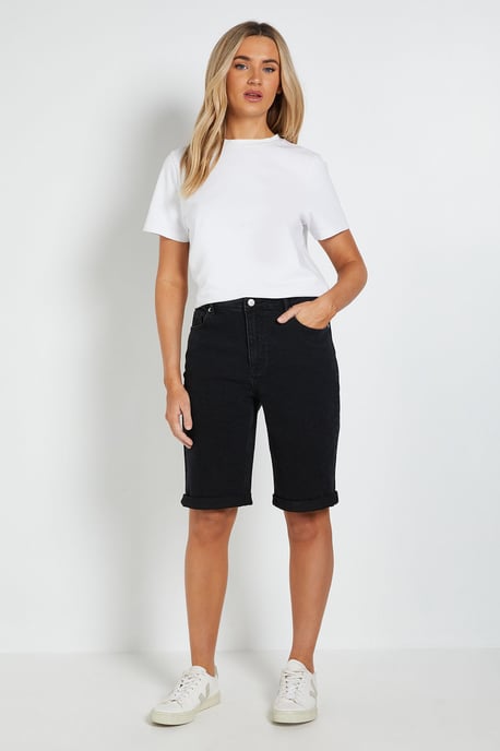 Stretch Denim Turn Up Shorts - Image 1