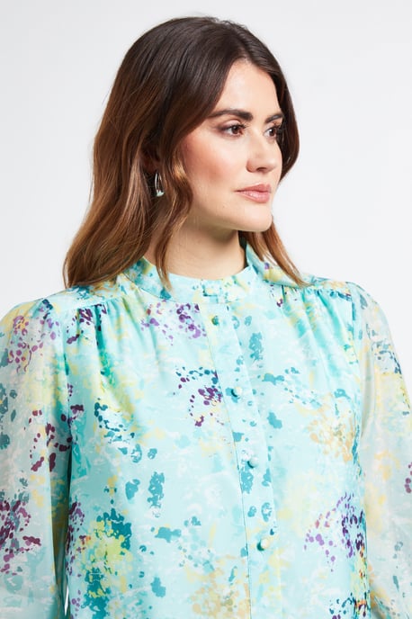 Floral Organza Collarless Shirt - Image 3