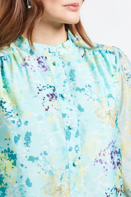 Floral Organza Collarless Shirt - Image 4