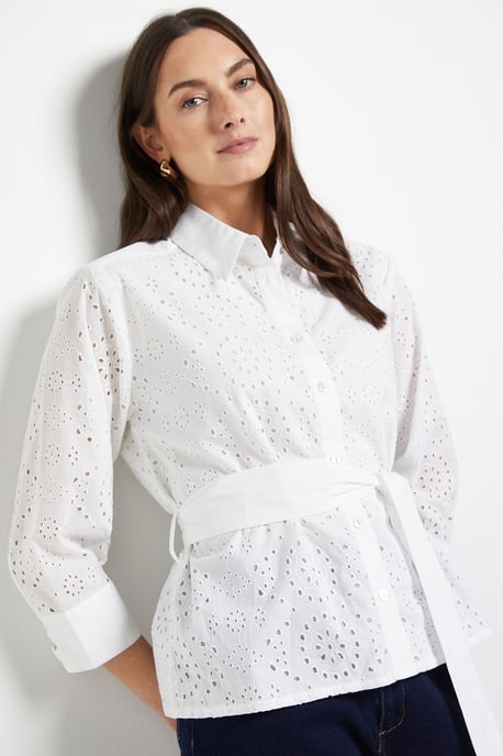 Button Through Broderie Belted Shirt - Image 4