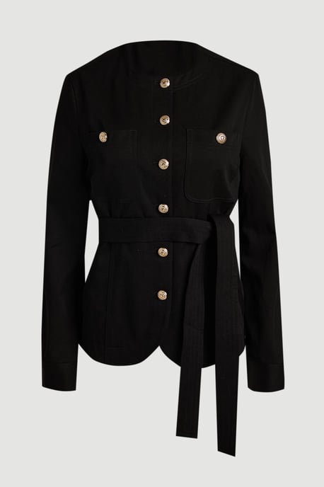 Cotton Utility Button Detail Tie Waist Shirt - Image 1