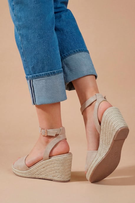 Wide Fit Rebekah Faux Suede Peep Toe Espadrille Wedge Sandals - Image 2