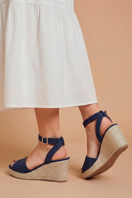 Wide Fit Rebekah Faux Suede Peep Toe Espadrille Wedge Sandals - Image 2