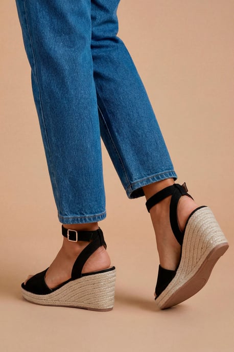 Wide Fit Rebekah Faux Suede Peep Toe Espadrille Wedge Sandals - Image 2