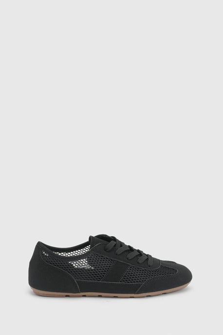 Tracie Faux Leather Mesh Lace Up Trainers - Image 2