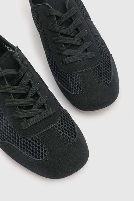 Tracie Faux Leather Mesh Lace Up Trainers - Image 4